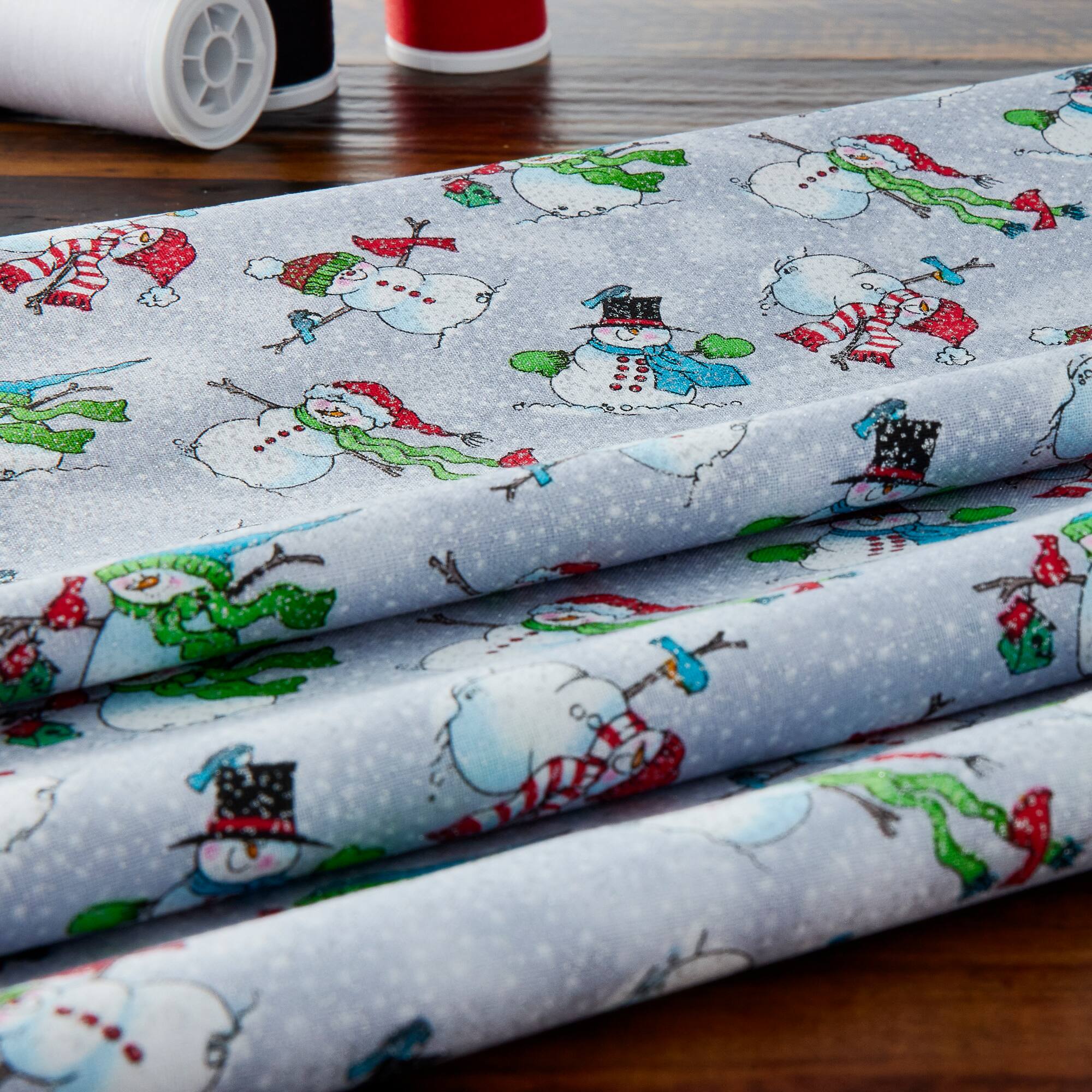 Fabric Traditions Christmas Snowmen Gray Cotton Fabric